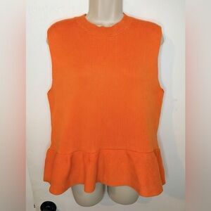 Commense Orange Sleeveless Sweater Vest Size L Ruffle Peplum Hem Spring Summer